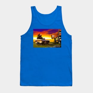 DIVE deepsea diver in a tub dry ocean looking at a mermaid billboard Tank Top